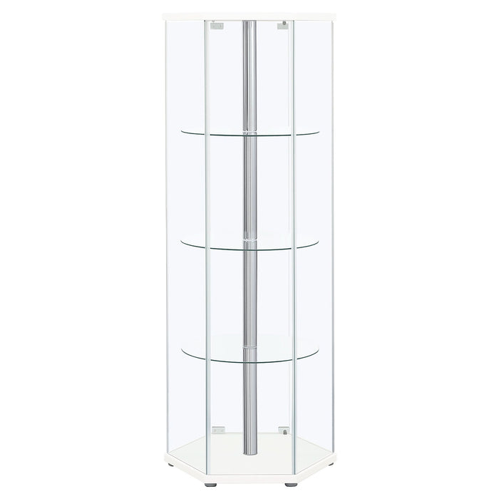 Zahavah 4-shelf Hexagonal Clear Glass Curio Cabinet White - Walo Furniture 