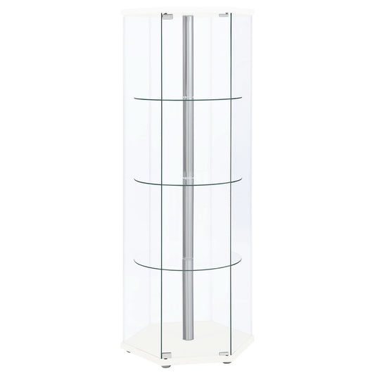 Zahavah 4-shelf Hexagonal Clear Glass Curio Cabinet White - Walo Furniture 