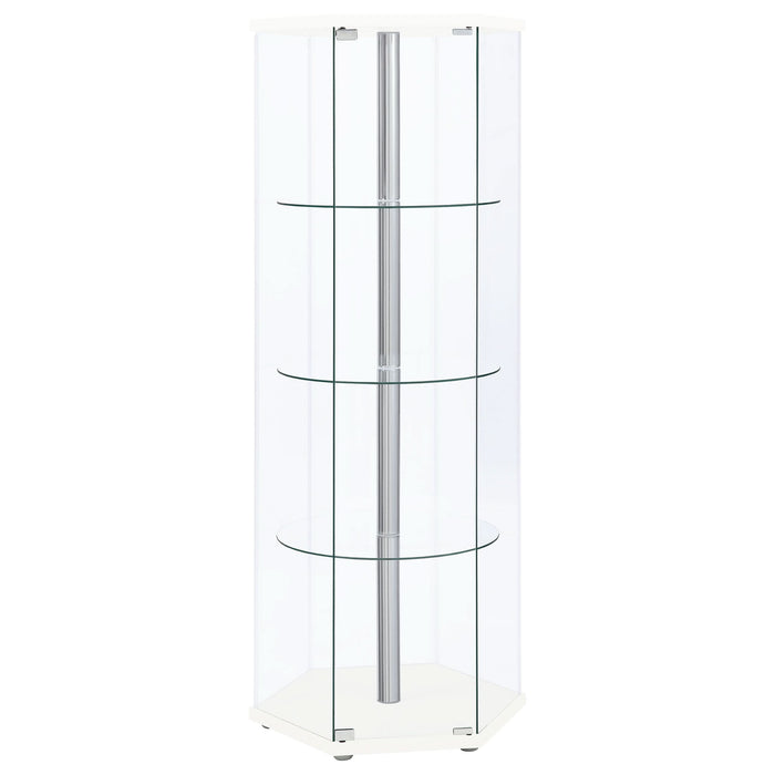 Zahavah 4-shelf Hexagonal Clear Glass Curio Cabinet White - Walo Furniture 