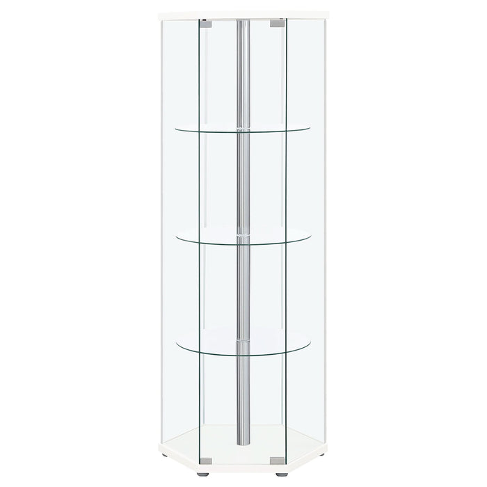 Zahavah 4-shelf Hexagonal Clear Glass Curio Cabinet White - Walo Furniture 