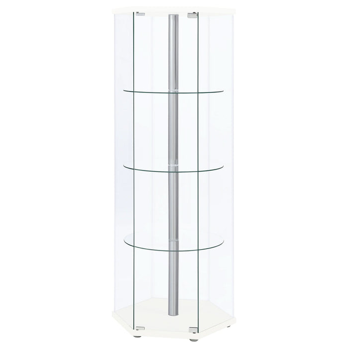 Zahavah 4-shelf Hexagonal Clear Glass Curio Cabinet White - Walo Furniture 