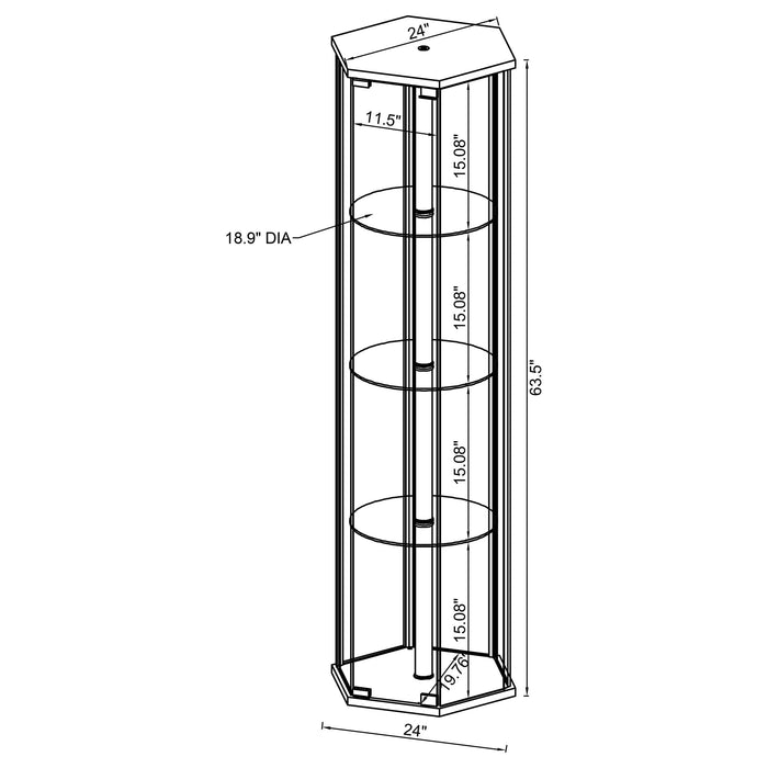 Zahavah 4-shelf Hexagonal Clear Glass Curio Cabinet White - Walo Furniture 