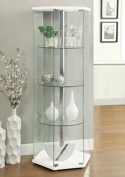 Zahavah 4-shelf Hexagonal Clear Glass Curio Cabinet White - Walo Furniture 