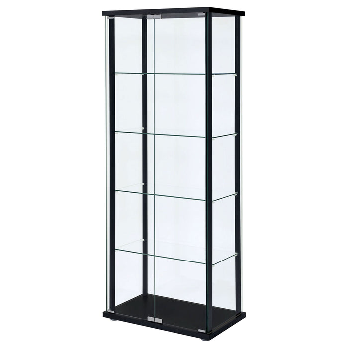 Delphinium 5-shelf Clear Glass Curio Display Cabinet Black - Walo Furniture 