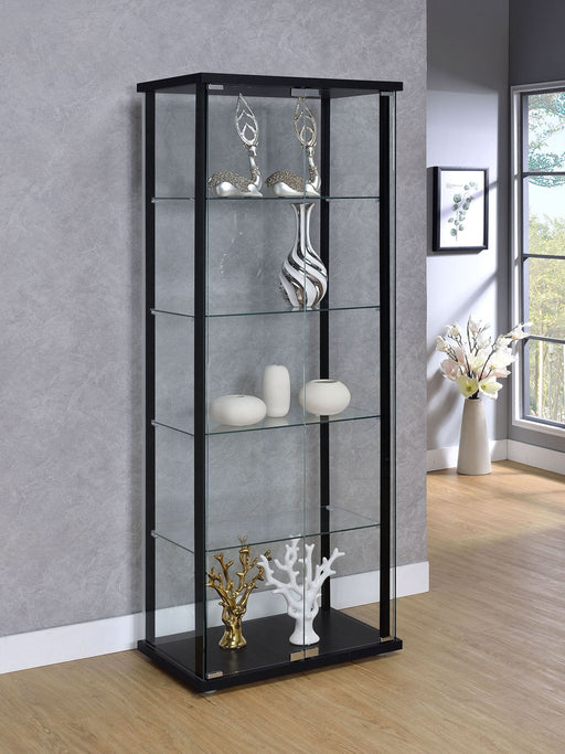 Delphinium 5-shelf Clear Glass Curio Display Cabinet Black - Walo Furniture 