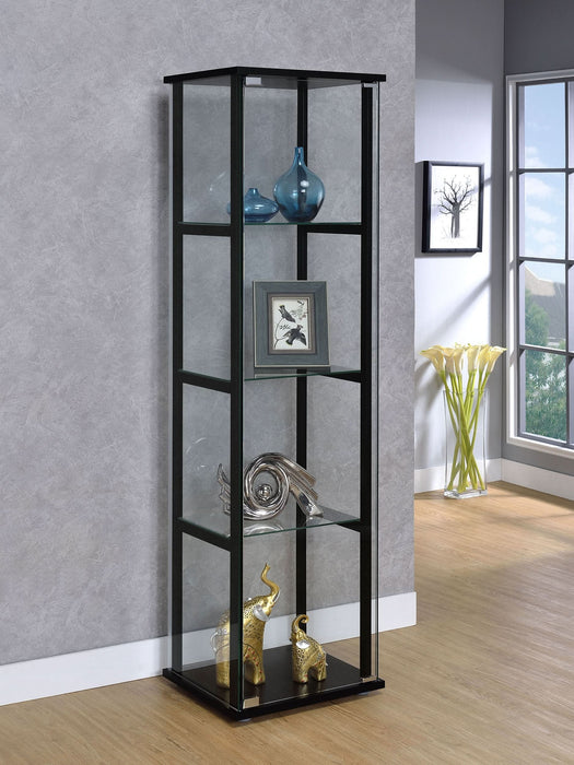 Cyclamen 4-shelf Clear Glass Curio Display Cabinet Black - Walo Furniture 