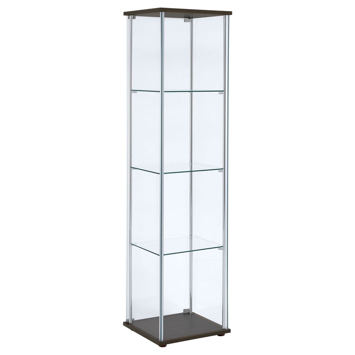 Bellatrix 4-shelf Clear Glass Curio Cabinet Cappuccino - Walo Furniture 