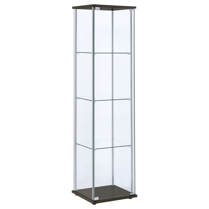 Bellatrix 4-shelf Clear Glass Curio Cabinet Cappuccino - Walo Furniture 