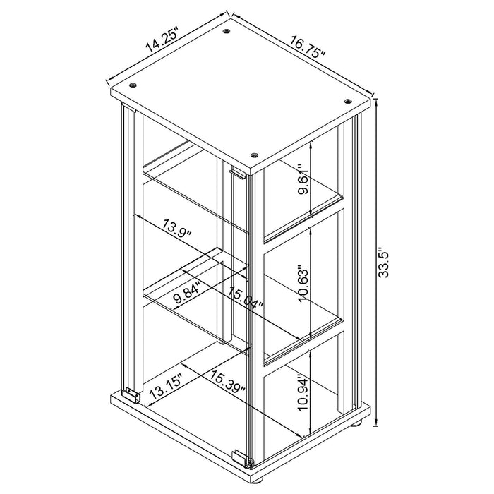 Cyclamen 3-shelf Clear Glass Curio Display Cabinet Black - Walo Furniture 