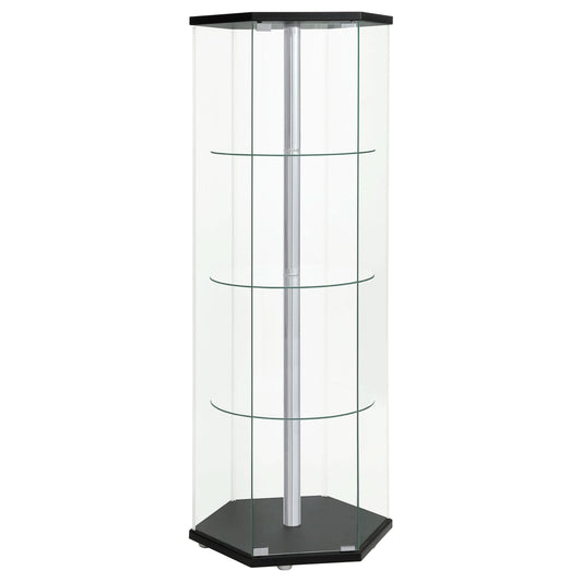 Zahavah 4-shelf Hexagonal Clear Glass Curio Cabinet Black - Walo Furniture 