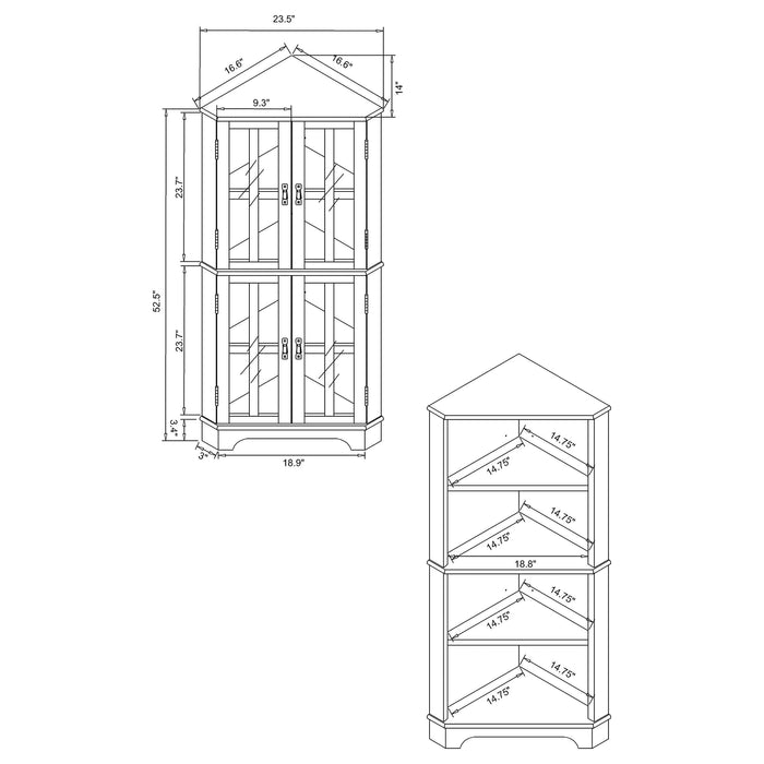 Coreosis 4-door Wood Corner Curio Cabinet Golden Brown - Walo Furniture 