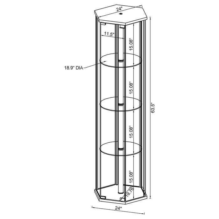 Zahavah 4-shelf Hexagonal Clear Glass Curio Cabinet Black - Walo Furniture 