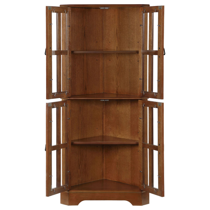 Coreosis 4-door Wood Corner Curio Cabinet Golden Brown - Walo Furniture 