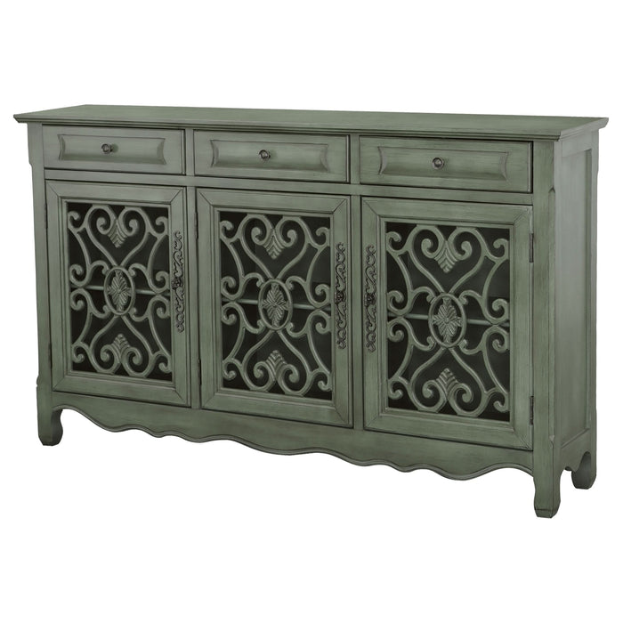 Madeline 3-drawer Scrollwork Accent Cabinet Antique Green - Walo Furniture 