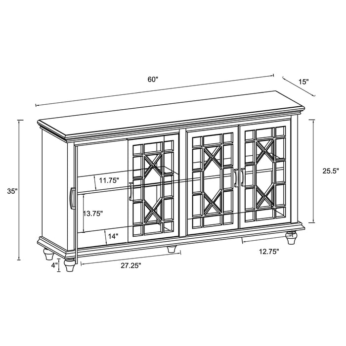 Kovu 4-door Wood Lattice Storage Accent Cabinet Black - Walo Furniture 