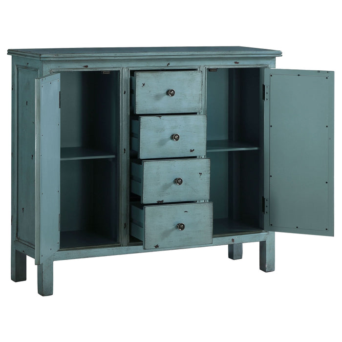 Rue 4-drawer Wood Trellis Accent Storage Cabinet Blue - Walo Furniture 