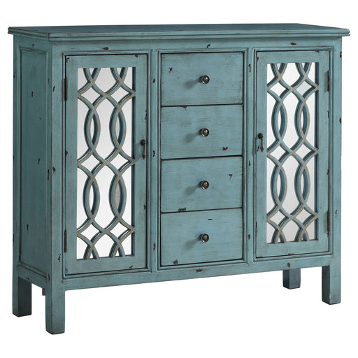 Rue 4-drawer Wood Trellis Accent Storage Cabinet Blue - Walo Furniture 