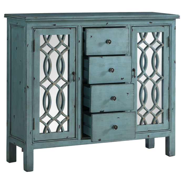 Rue 4-drawer Wood Trellis Accent Storage Cabinet Blue - Walo Furniture 