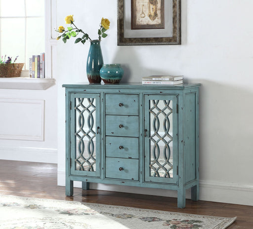 Rue 4-drawer Wood Trellis Accent Storage Cabinet Blue - Walo Furniture 