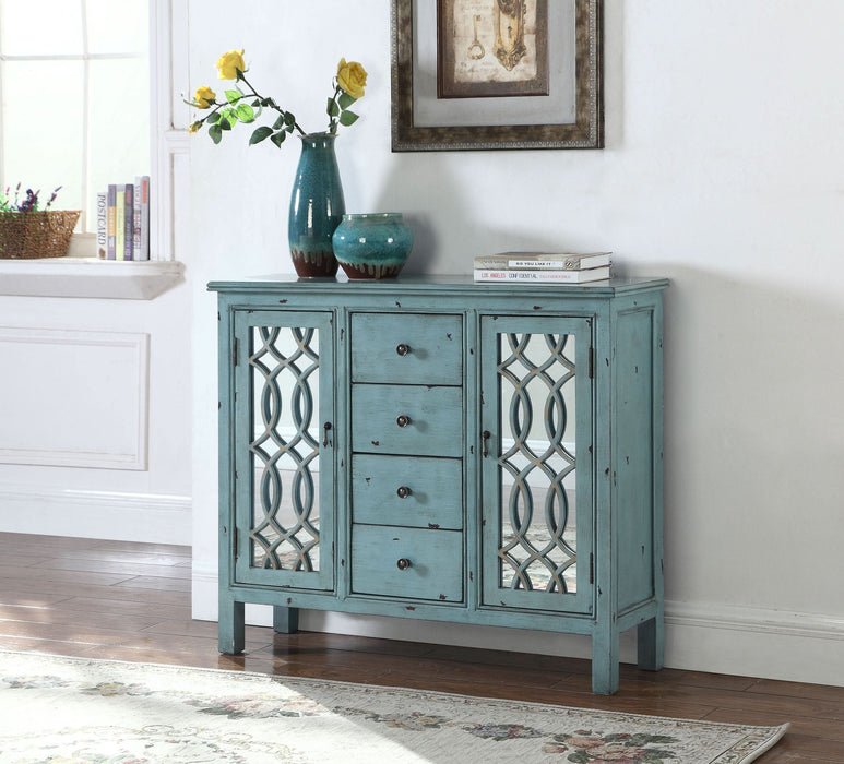 Rue 4-drawer Wood Trellis Accent Storage Cabinet Blue - Walo Furniture 