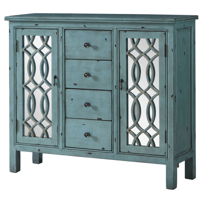 Rue 4-drawer Wood Trellis Accent Storage Cabinet Blue - Walo Furniture 