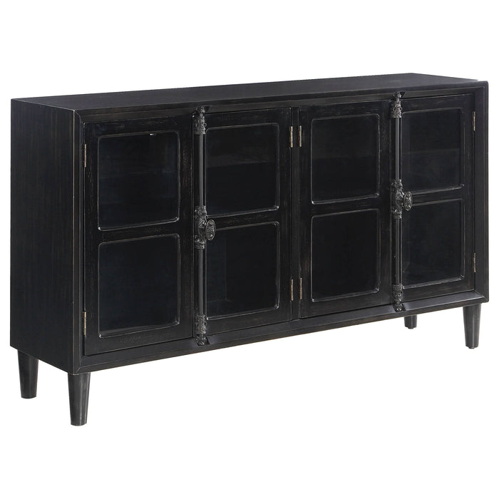 Sylvia 4-door Wood Lattice Accent Storage Cabinet Black - Walo Furniture 