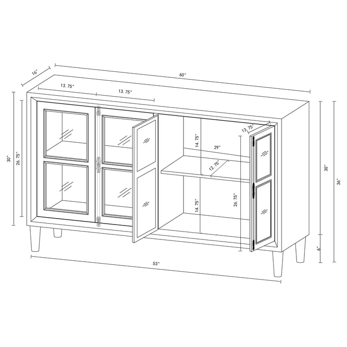 Sylvia 4-door Wood Lattice Accent Storage Cabinet Black - Walo Furniture 