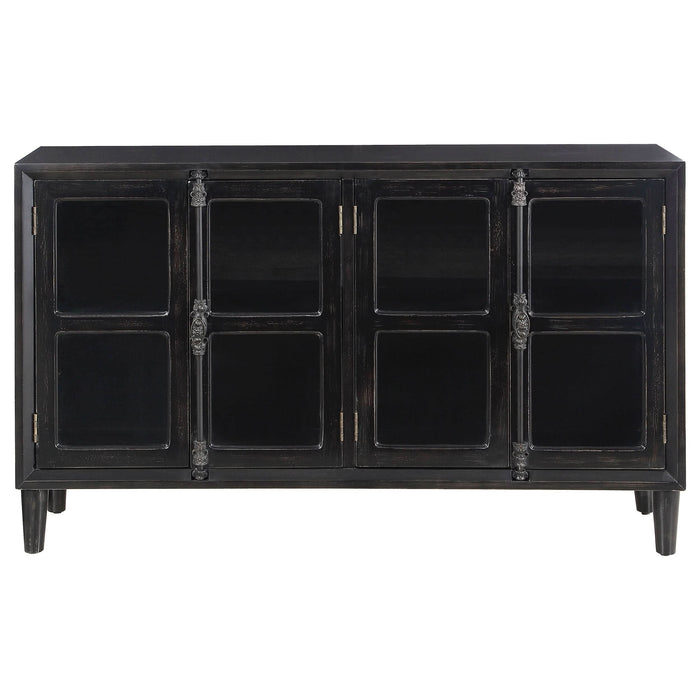 Sylvia 4-door Wood Lattice Accent Storage Cabinet Black - Walo Furniture 