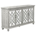 Melanie 4-door Wood Trellis Accent Cabinet Distressed White - Walo Furniture 