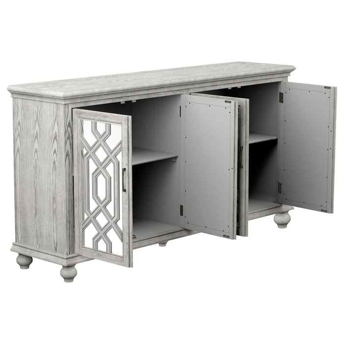 Melanie 4-door Wood Trellis Accent Cabinet Distressed White - Walo Furniture 