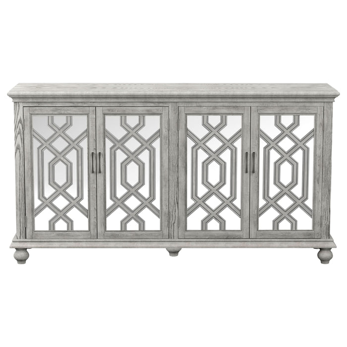 Melanie 4-door Wood Trellis Accent Cabinet Distressed White - Walo Furniture 