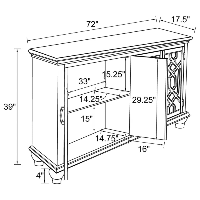 Melanie 4-door Wood Trellis Accent Cabinet Distressed White - Walo Furniture 