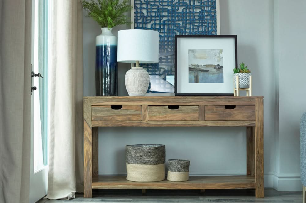 Esther 3-drawer Wood Console Table Natural Sheesham - Walo Furniture 