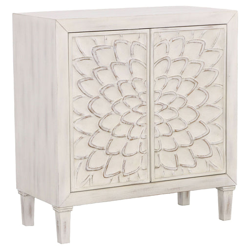 Clarkia Accent Cabinet with Floral Carved Door White - Walo Furniture 