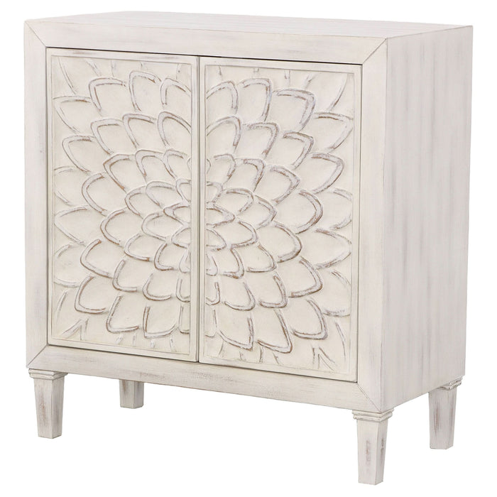 Clarkia Accent Cabinet with Floral Carved Door White - Walo Furniture 