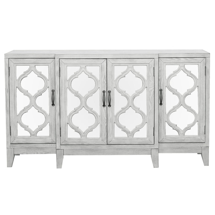 Mckellen 4-door Wood Trellis Accent Cabinet Distressed White - Walo Furniture 