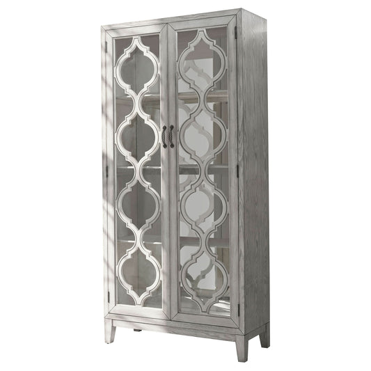 Mckellen 2-door Wood Trellis Tall Cabinet Distressed White - Walo Furniture 