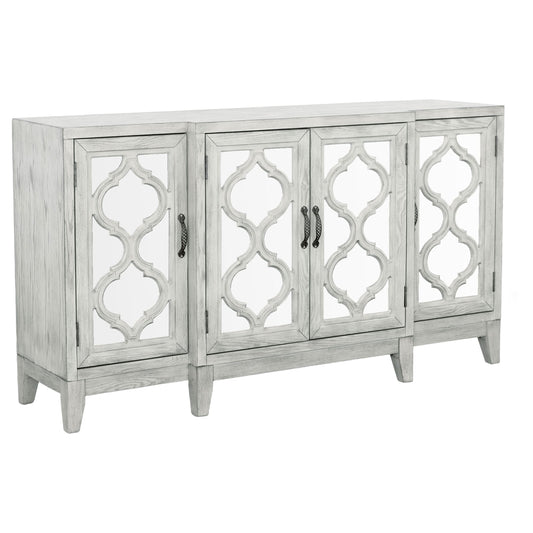 Mckellen 4-door Wood Trellis Accent Cabinet Distressed White - Walo Furniture 