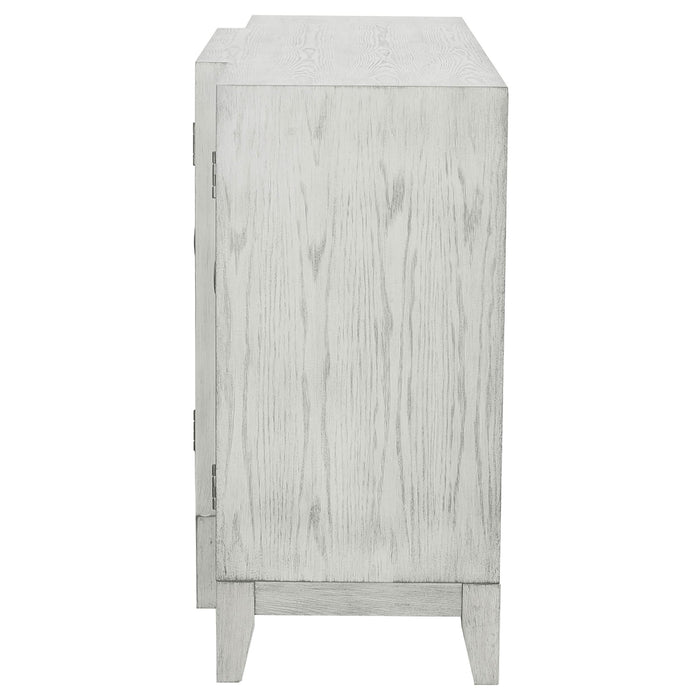 Mckellen 4-door Wood Trellis Accent Cabinet Distressed White - Walo Furniture 