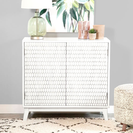 Gambon 2-door Wood Honeycomb Pattern Accent Cabinet White - Walo Furniture 