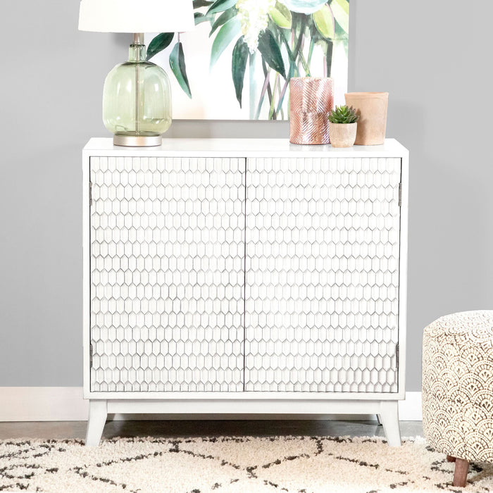 Gambon 2-door Wood Honeycomb Pattern Accent Cabinet White - Walo Furniture 