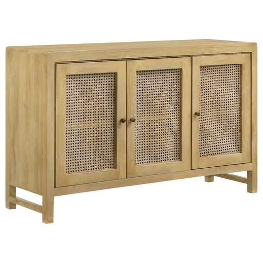 Zamora 3-door Wood Accent Cabinet with Woven Cane Natural