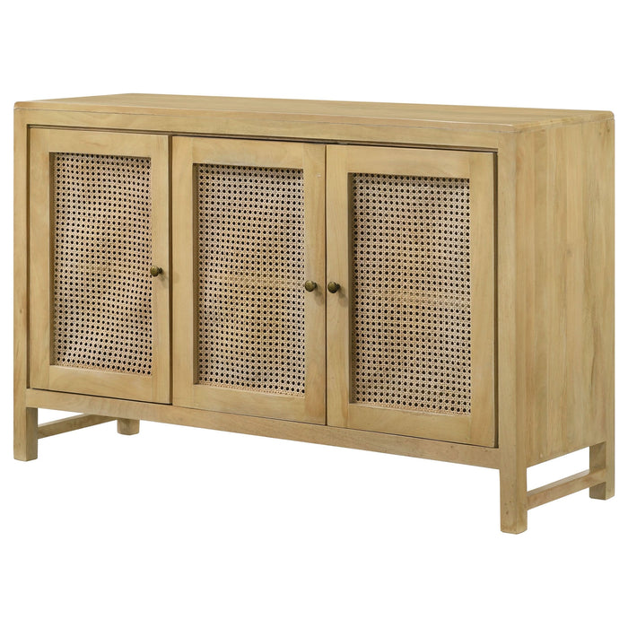 Zamora 3-door Wood Accent Cabinet with Woven Cane Natural