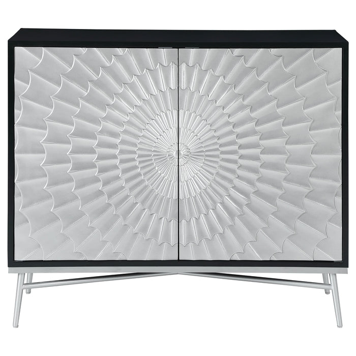 Josie 2-door Wood Sunburst Accent Cabinet Black and Silver