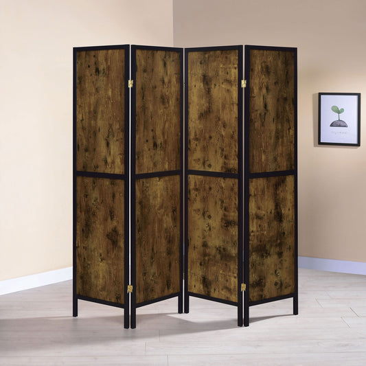 Deepika 4-Panel Room Divider Folding Screen Rustic Nutmeg - Walo Furniture 