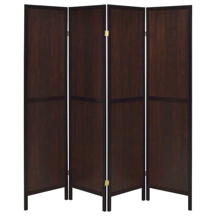 Deepika 4-Panel Room Divider Folding Screen Rustic Tobacco - Walo Furniture 