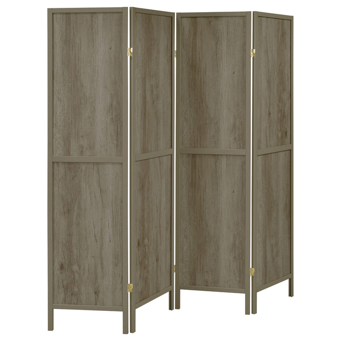 Deepika 4-Panel Room Divider Folding Screen Grey Driftwood - Walo Furniture 