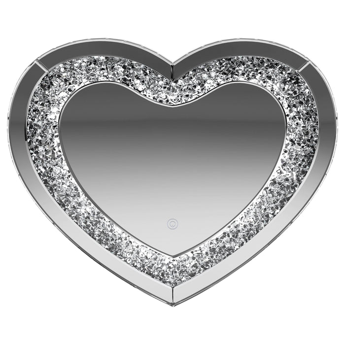 Aiko 36 x 30 Inch Heart Shaped LED Light Wall Mirror Silver - Walo Furniture 