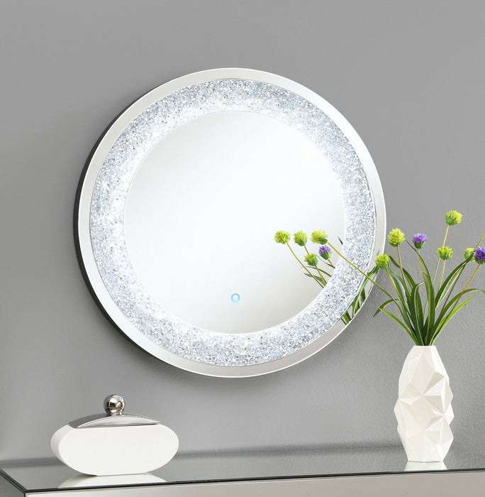 Landar 32 x 32 Inch Round LED Light Wall Mirror Silver - Walo Furniture 