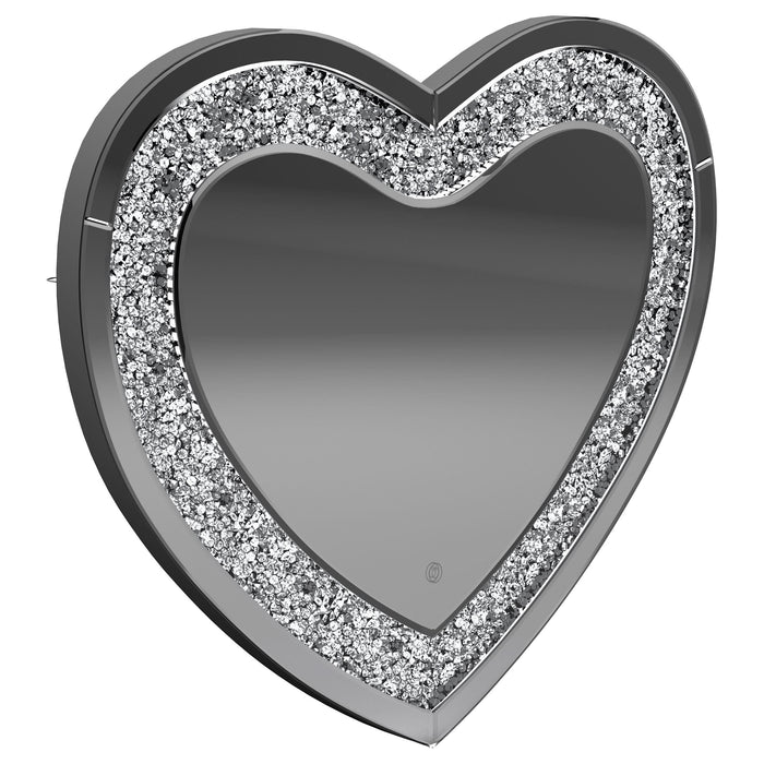 Aiko 36 x 30 Inch Heart Shaped LED Light Wall Mirror Silver - Walo Furniture 